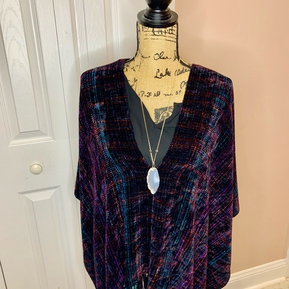 Handmade Multicolor Knit Fringe One Size Poncho - Picture 9 of 12